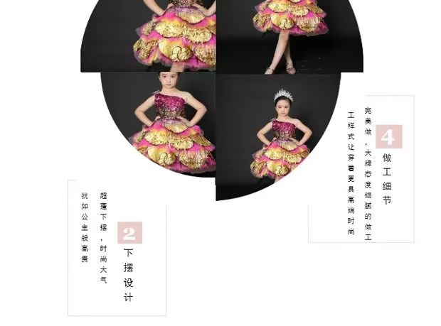 Trẻ em ăn mặc một vai trang phục cô gái hoa cưới váy công chúa váy cô gái chủ nhà sàn catwalk trình diễn catwalk