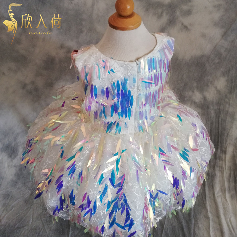 Xin chào các thiết kế ban đầu ngắn hoa cổ tích sequin đầm catwalk tổ chức trang phục cô gái ăn mặc dạ hội tỏa sáng bộ vest hàn quốc cho bé