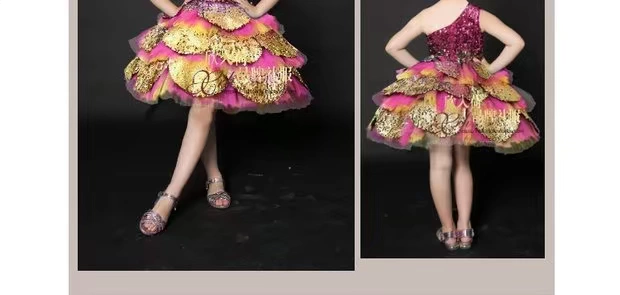 Trẻ em ăn mặc một vai trang phục cô gái hoa cưới váy công chúa váy cô gái chủ nhà sàn catwalk trình diễn catwalk