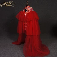 Mèo tốt bước Trung Quốc cô gái trẻ em màu đỏ catwalk trang phục áo choàng hai mảnh sườn xám quốc tịch comple đẹp cho bé trai