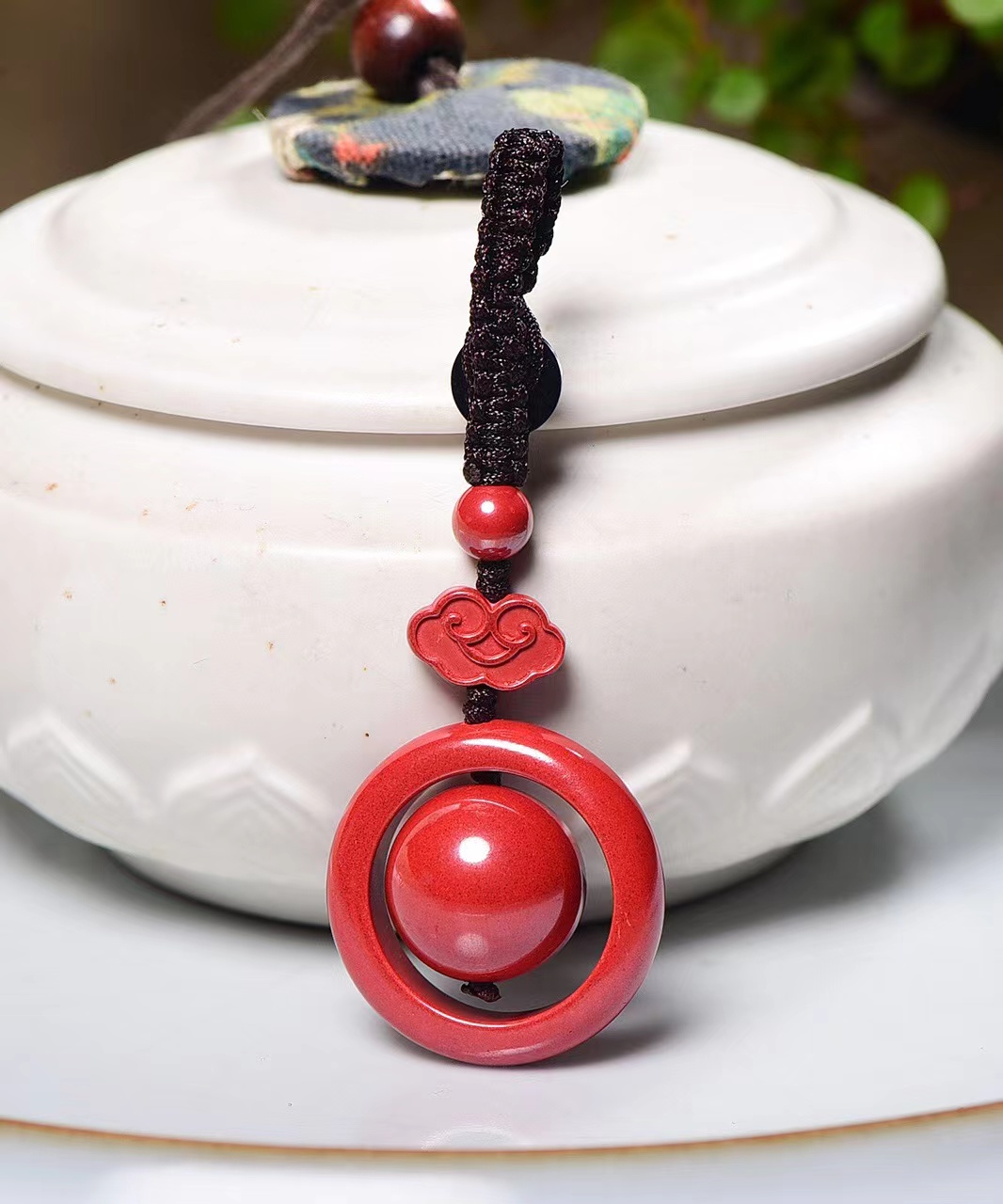 Original exclusive design natural raw cinnabar king sand car key mobile phone pendant handmade round running ring