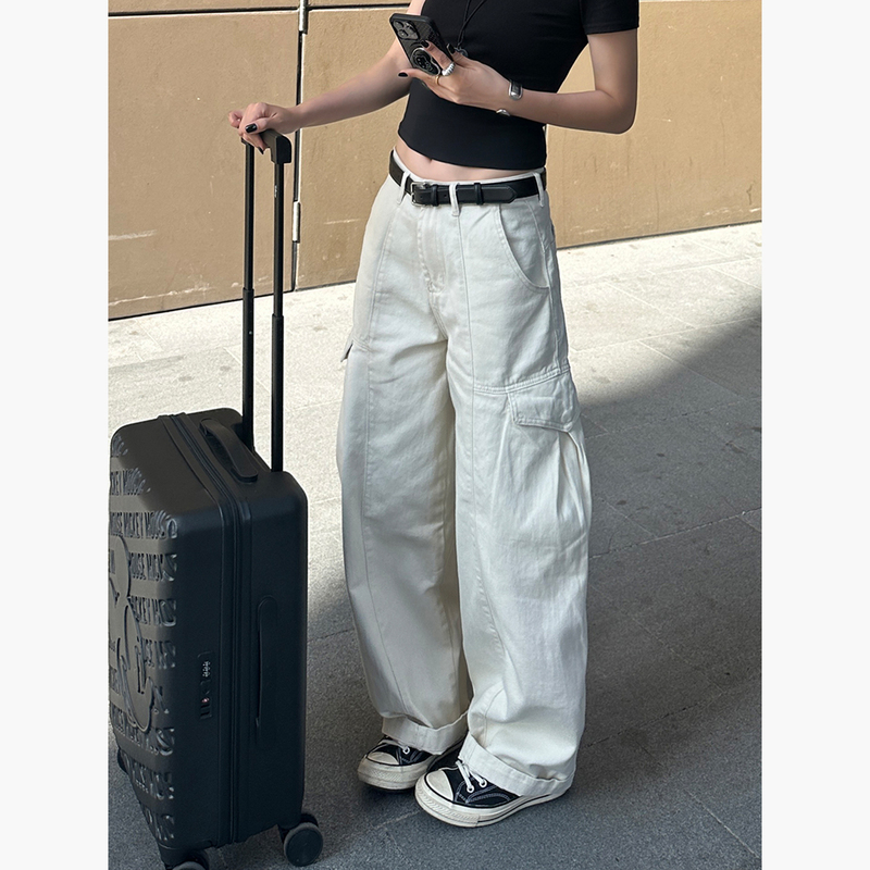 2026 New Summer American-Style Multi-Pocket White Cargo Pants for Women, Washed, Versatile, Slimming, Casual Pants 2026 New Summer American-Style Multi-Pocket White Cargo Pants for Women, Washed, Versatile, Slimming, Casual Pants