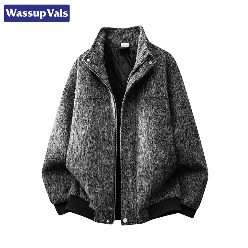 Wassup Vals American Style New Old Money Style Loose Jacket for Men, Spring and Autumn Trendy Brand Stand Collar Casual Woolen Coat Wassup Vals American Style New Old Money Style Loose Jacket for Men, Spring and Autumn Trendy Brand Stand Collar Casual Woolen Coat