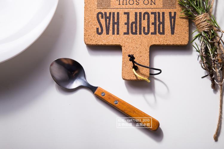 ZAKKA tay cầm bằng gỗ muỗng nĩa hai mảnh phù hợp với thép không gỉ món tráng miệng thìa salad ngã ba Tây muỗng muỗng bộ đồ ăn - Đồ ăn tối đĩa tròn
