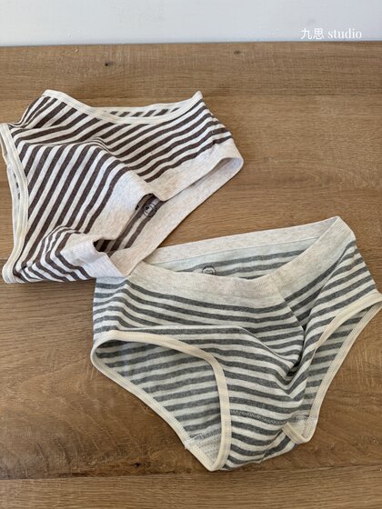 复古感 自留推。美式运动风条纹长绒棉柔软纯棉内裤 四季可穿打底