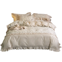 French style cotton four-piece set with floral print pure cotton duvet cover and bed sheets new combed cotton three-piece set with lotus lace bedding