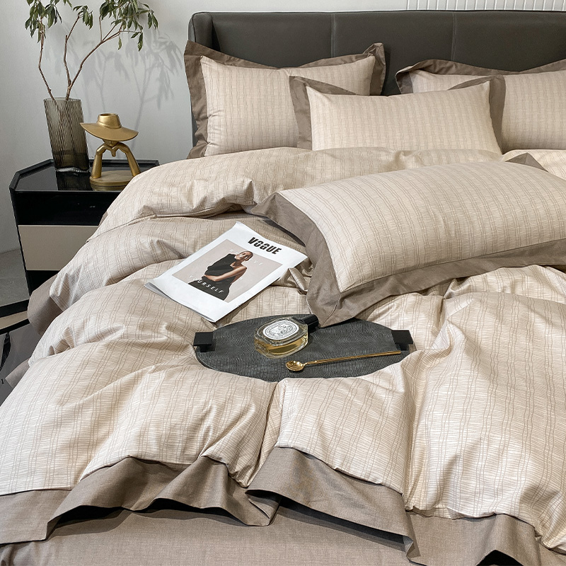 Nordic ins style light luxury four-piece set pure cotton 100 simple bed sheet quilt cover fitted sheet long-staple cotton bedding