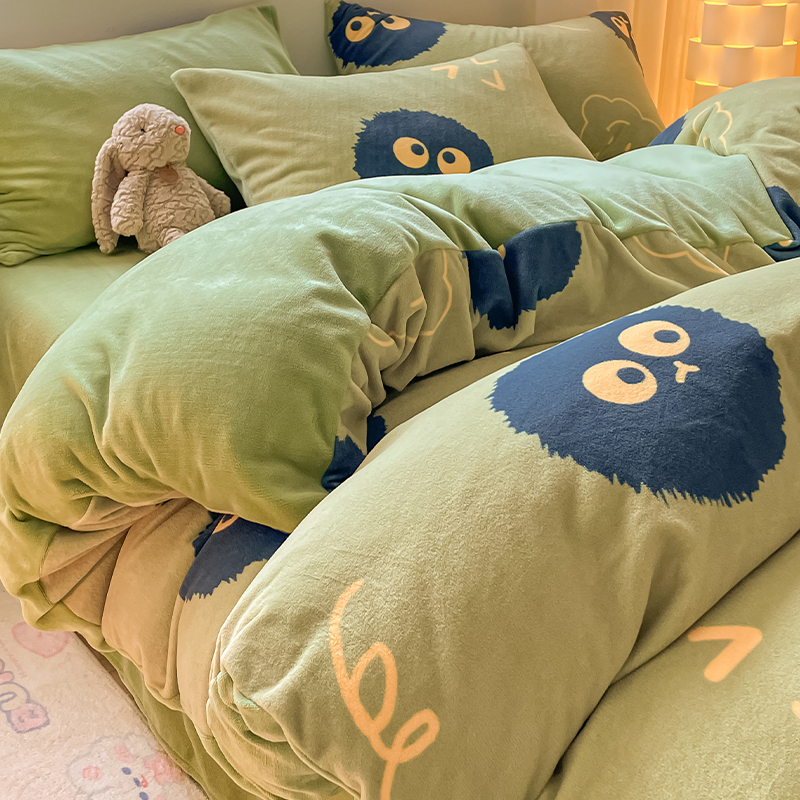 2023 New Winter Milk Suede Four Pieces Of Coral Suede Bed Pint Flannel Plus Suede Cover Bed Linen Three Sets-Taobao