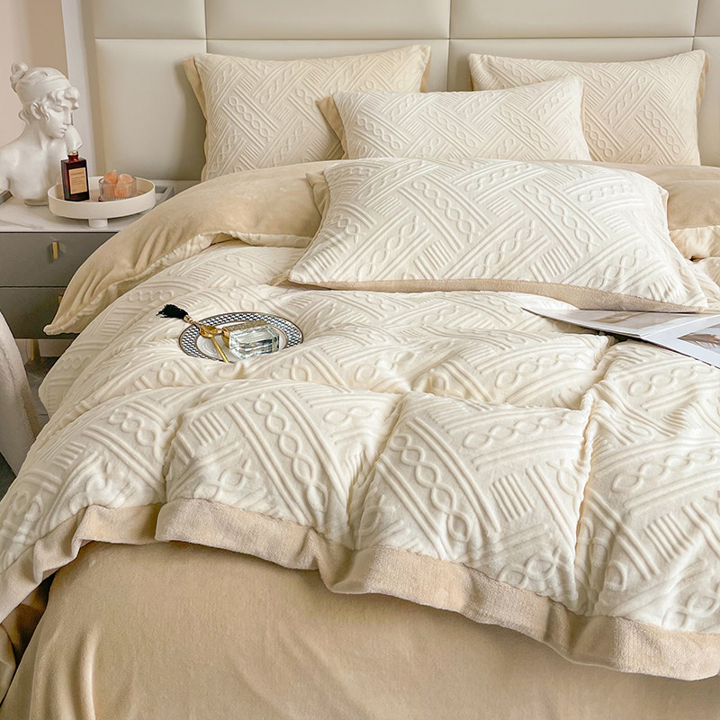 Light Lavish Milk Suede Bed Four Pieces Of Coral Suede Winter Fallefalanga Suede Face Covered With Plush Bunk Bed-Taobao