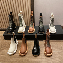  hw bv boots womens white Martin boots leather mid-tube motorcycle boots British style Chelsea booties tide ins cool