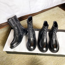  2020 new ann Martin boots womens British style lace-up thick-soled mid-barrel boots womens real leather autumn and winter boots plus velvet