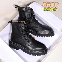  Martin boots womens tide ins cool leather 2020 winter new Yang mi with the same British style thick-soled plus velvet motorcycle boots