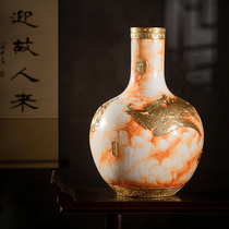 Jingdezhen Ceramic Ware Vanadium Red Sketching Golden Dragon Phoenix Vase Boutique Craft Feng Shui Swing with a large number of dragon and phoenix