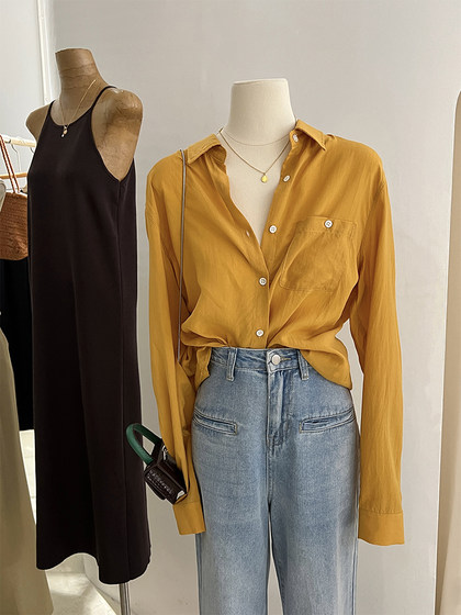 落日橘衬衫女设计感小众外穿宽松时髦薄款防晒衫休闲韩版别致上衣