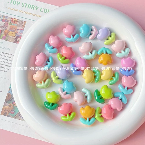 Пухлый глянцевый карамельный цвет тюльпана, цветы «сделай сам», кремовый клей, чехол для мобильного телефона, заколка для волос, декоративные аксессуары из смолы