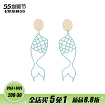 Fish Bone Earbuds Blue Hollowed-out Fish Tail Ear Clip Original Design Good Luck Brocade Carp Earrings Accessories New Earrings