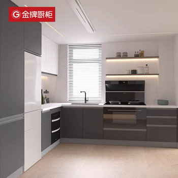 Gold medal kitchen cabinet integrated cabinet customized home kitchen stove integrated cabinet quartz stone countertop door installation
