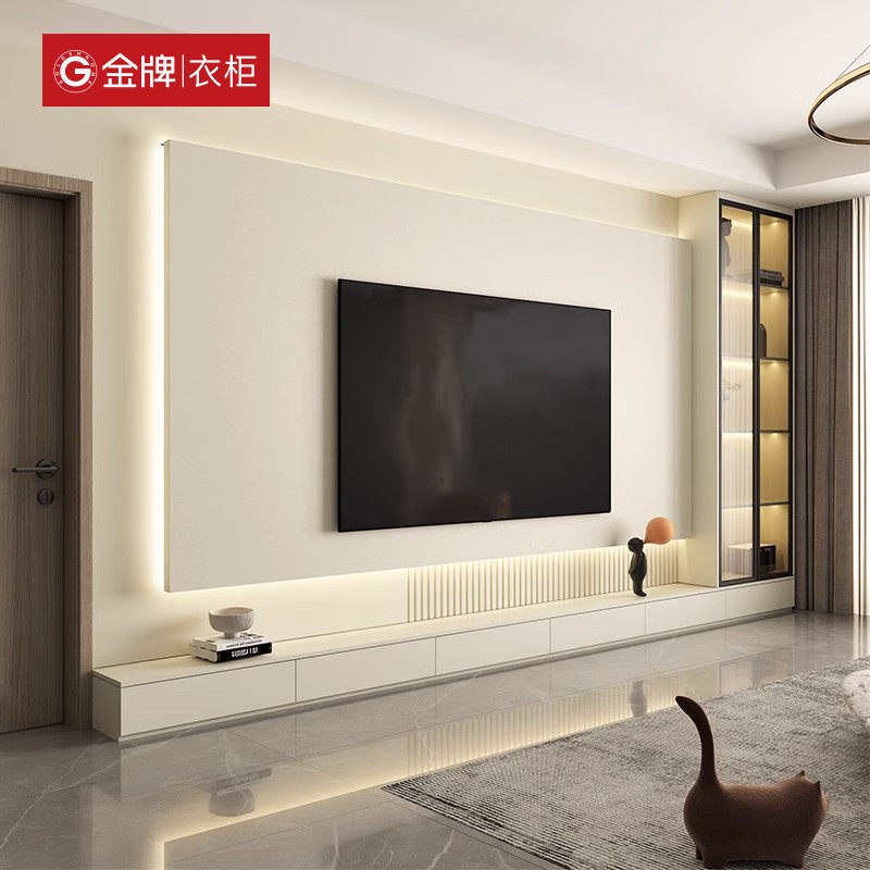 金牌衣柜+满墙电视柜=客厅升级大法!🌟全屋定制背景墙,打造理想家居空间!🏠-定制电视柜-淘宝百科网