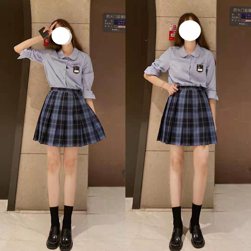 (Tokyo Chronicle) Original JK Spring and Autumn Long Sleeve Shirt Solid Color Round Neck Lan Ke Yi Meng