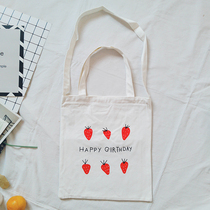 Japanese hipster shoulder bag Women Strawberry Print Shopping Bag Pure White Zipper Large Capacity Student Tote Bag