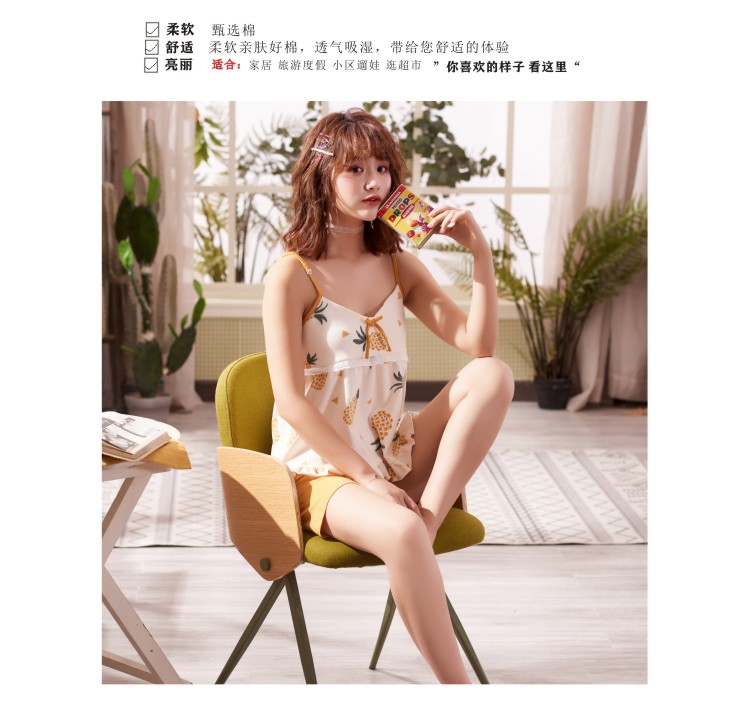 Đồ ngủ nữ mùa hè mỏng phần cotton sling gợi cảm dễ thương tươi lỏng học sinh ngắn tay dịch vụ nhà ngắn phù hợp với hai mảnh - Cha mẹ và con bộ đồ ngủ dài thu đông 