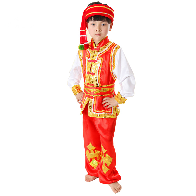 Đặc biệt cung cấp cho trẻ em trang phục lụa cucurbit Trang phục biểu diễn vũ điệu của con trai Trang phục dành cho người lớn Miao trang phục biểu diễn cho bé
