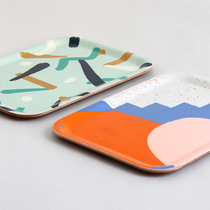 Spot Japan KINTO Remix Don Wooden Trays Coffee Tea Tray Dinner Plate Geometric Printing