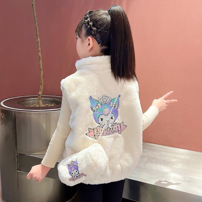 女の子の秋と冬の豪華なベスト2025新しいスタイルの子供の模造毛皮のラムスキンアウターウェア厚手のベスト