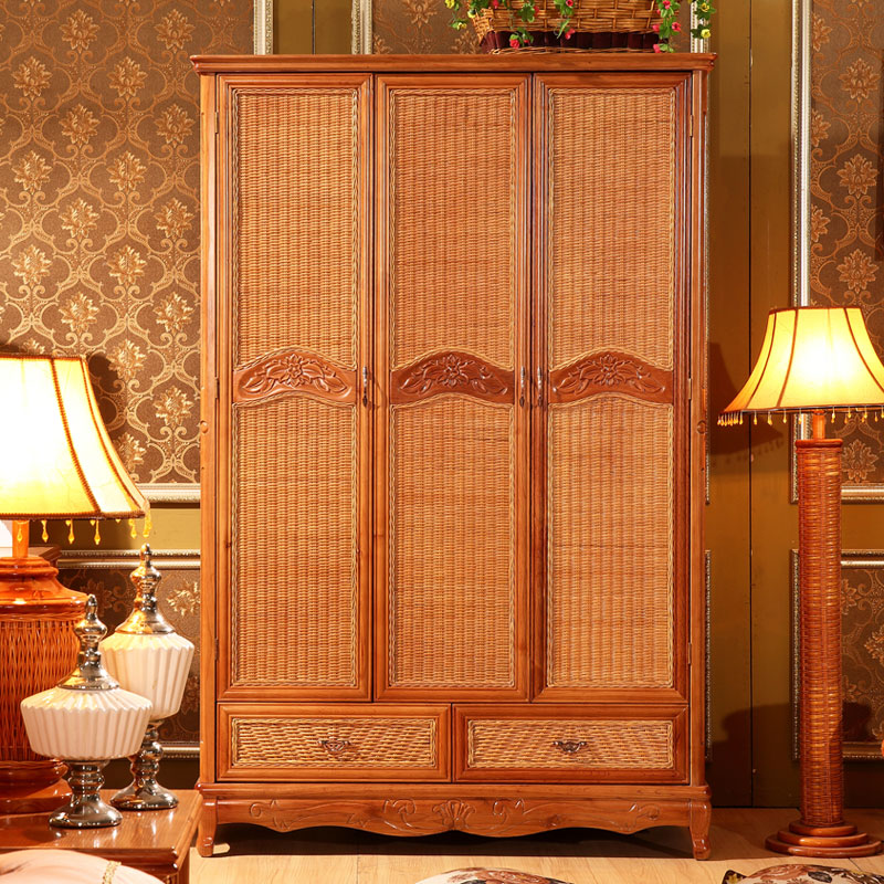 Southeast Asia Indonesia Rattan Wardrobe Hotel Solid Wood Wardrobe Vines Triple Door Wardrobe Vine Wood Triple Door Wardrobe Genuine Rattan Wardrobe