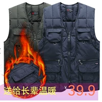 Mùa thu và mùa đông trung niên xuống áo vest cotton nam nhiều túi xuống áo vest cotton cho người cao tuổi ao ba lo nam