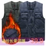 Mùa thu và mùa đông trung niên xuống áo vest cotton nam nhiều túi xuống áo vest cotton cho người cao tuổi ao ba lo nam