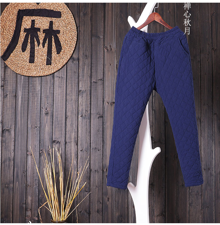 Nghệ thuật gốc retro cotton và vải lanh dày quần rộng quần quần harem quần nữ mùa đông mới quần harem