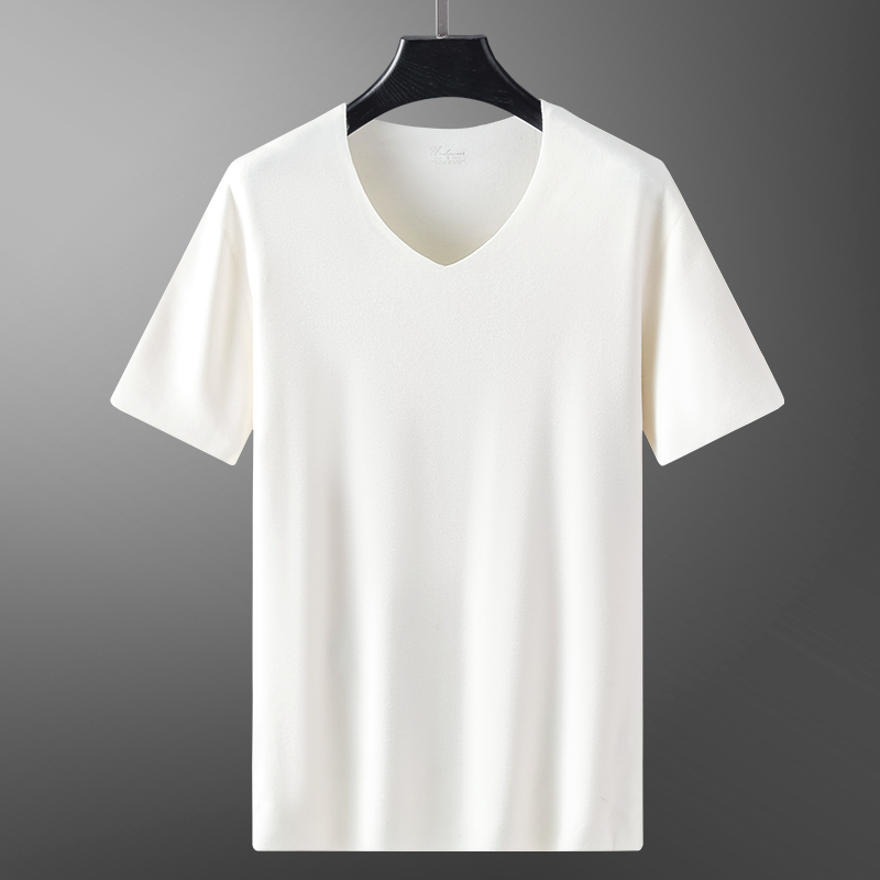 Autumn and Winter Men's Feather Protein Velvet Short-Sleeved T-Shirt Thermal Underwear Thickened Double-Sided Velvet V-Neck Seamless Base Layer Shirt