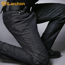 Spring Autumn Consul Tactical Commuter Jeans Men Stretch Slim Multi Pocket Outdoor Training Workwear Casual Breathable