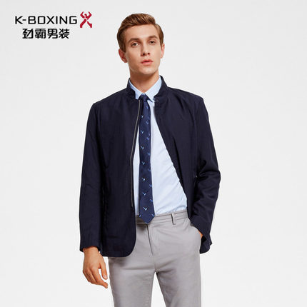 劲霸男士茄克2019春季新品时尚简约暗格提花中长版茄克|BKZV1242