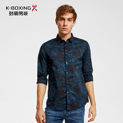 劲霸男士衬衫2019春季新品印花图案时尚长袖休闲衬衫|FCCV1389