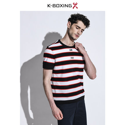 【专柜新品】劲霸撞色条纹时尚丝光棉透气T恤衫男|FTCA2126