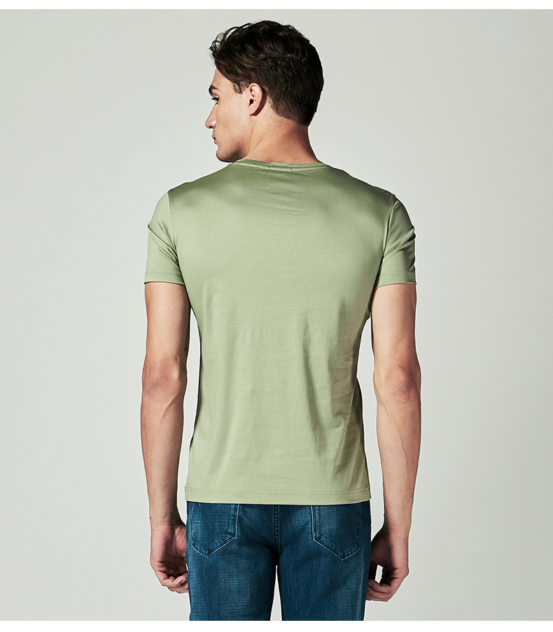 Jinba nam ngắn tay áo T-Shirt Silk Cotton hạt màu rắn mùa hè mới ngắn tay áo bông T-Shirt nam | FTCL2383 áo phông nam tay ngắn cổ trụ