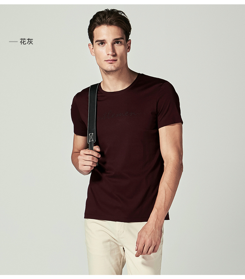 Jinba nam ngắn tay áo T-Shirt Silk Cotton hạt màu rắn mùa hè mới ngắn tay áo bông T-Shirt nam | FTCL2383