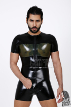 Catfish latex coat latex short jumpsuit bodysuit fitness suit