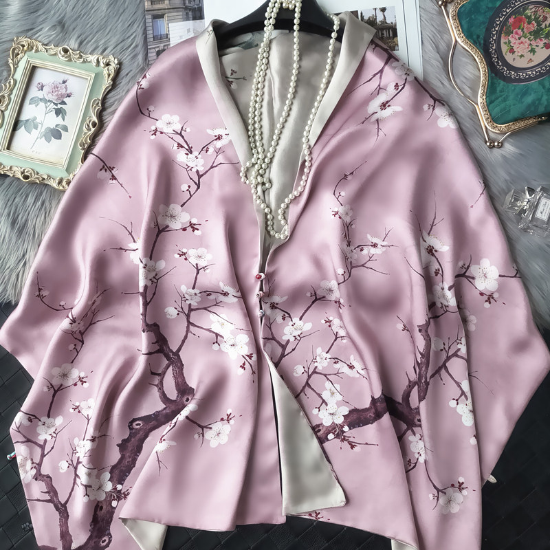 Chinese style plum blossom double-sided silk disc buckle shawl with Cheongsam mother's mulberry silk scarf Hangzhou silk scarf