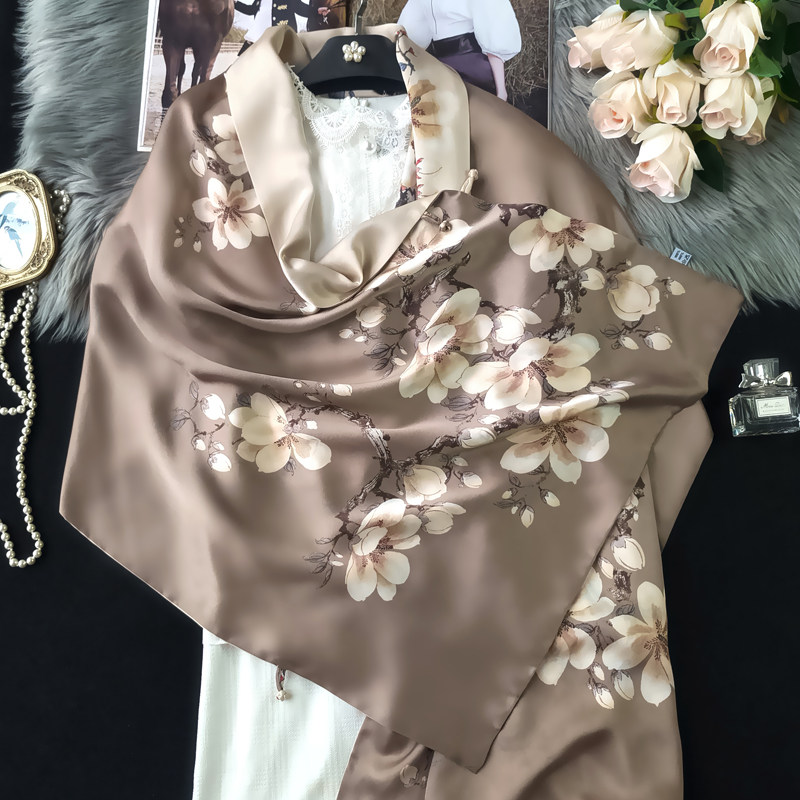 2021 National style satin silk scarf double-sided plate buckle Mulberry silk shawl mother with Cheongsam Hangzhou silk