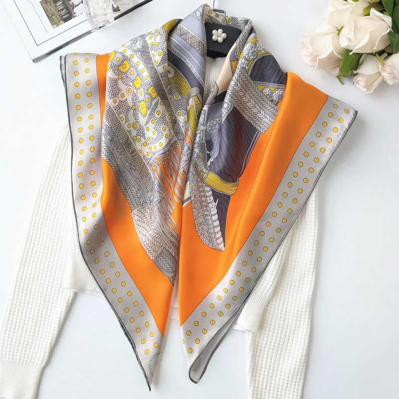 Export top goods high-end orange heavy silk scarf large square scarf 90x90cm mulberry silk scarf Hangzhou silk