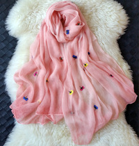 Spring and summer silk georgette silk scarf oversized embroidered mulberry silk scarf sunscreen shawl dual-use gauze long female