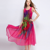 Summer high-end loose silk chiffon dress A- line dress long lace 100 mulberry silk long dress
