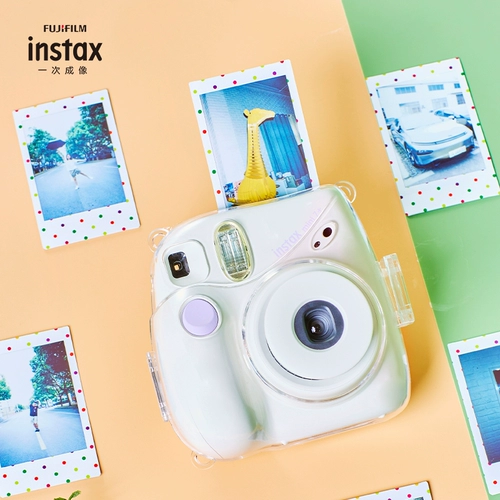 Аксессуары для аксессуаров Fuji Instax Mini7+Сумка для камеры Crystal Shell в сочетании с телом анти -пастинговой сумкой белый розовый