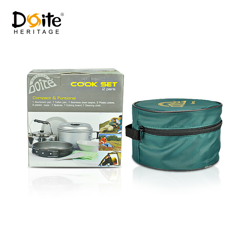 DOITE Portable 2 Persons Combination Cover Pan Outdoor Camping Cookware Camping Cutlery Picnic Suit Wild Cooking Items