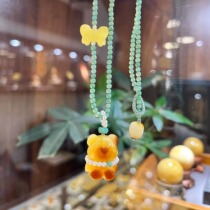 New original DlY design three-dimensional carved natural chicken fat yellow beeswax bear star pendant necklace