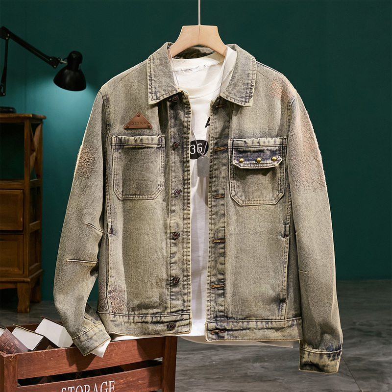 American Retro Motorcycle Denim Trendy Brand Jacket 2026 New Fashion Workwear Casual Jacket Denim Top Clothing