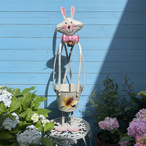 American country retro wrought iron rabbit outdoor ornaments garden balcony courtyard terrace indoor plant climbing stand